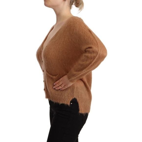 PINK MEMORIES Brown Cardigan V-Neck Long Sleeve Women's Sweater - Picture 2 of 4